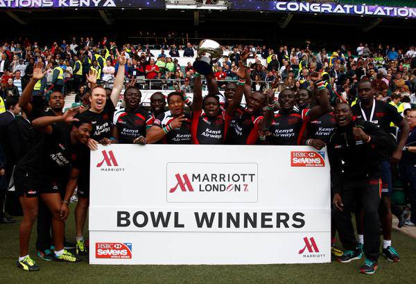 Kenya sevens dancing after winning the Bowl final