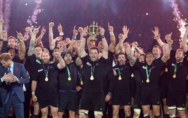 New Zealand become the first team to retain the rugby world cup trophy