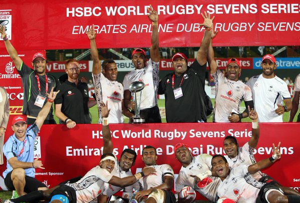 Fiji came from 7-0 down to lift Dubai 7s