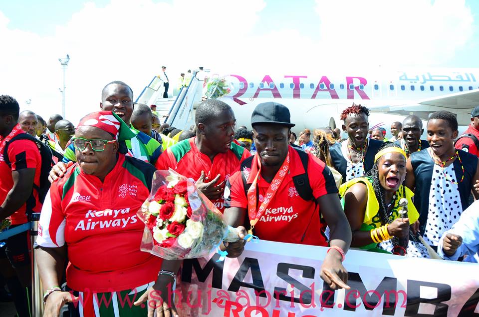 Kenya sevens warm reception at JKIA after winning Singapore 7s 2016