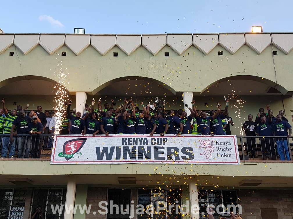 KCB players celebrating after winning the Kenya Cup